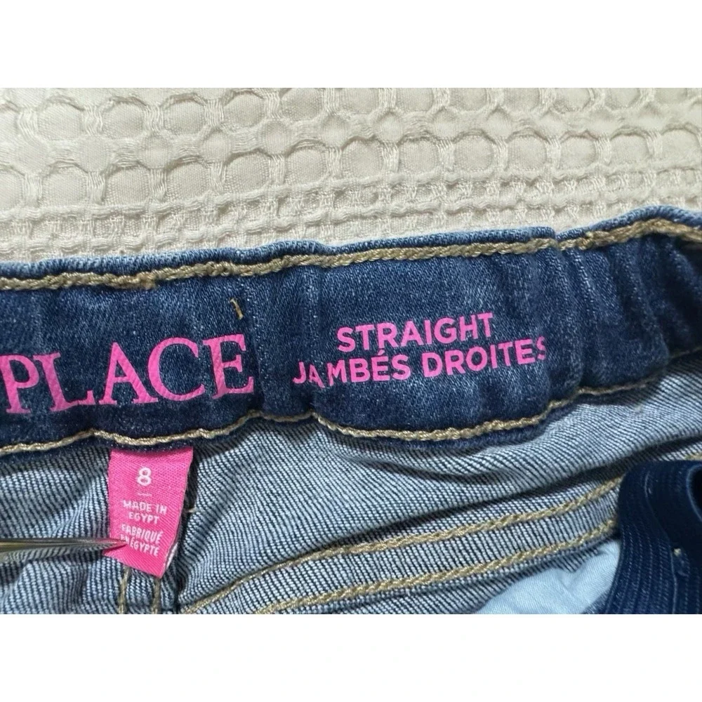 Children's Place Girls Straight‎ Jeans Size 8 Adjustable Waist Dark Wash Blue